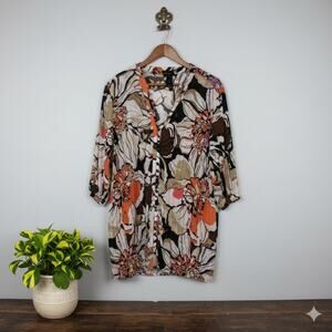 Lane Bryant · 26/28 · Pleated V-Neck Blouse · Floral Print · Brown Orange Top